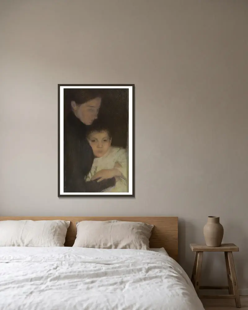Femme et enfant av Pascal-Adolphe-Jean Dagnan-Bouveret inramad på en vägg