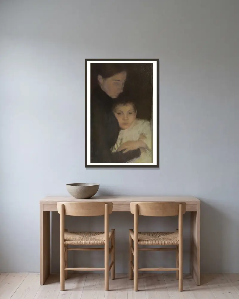 Femme et enfant av Pascal-Adolphe-Jean Dagnan-Bouveret inramad på en vägg