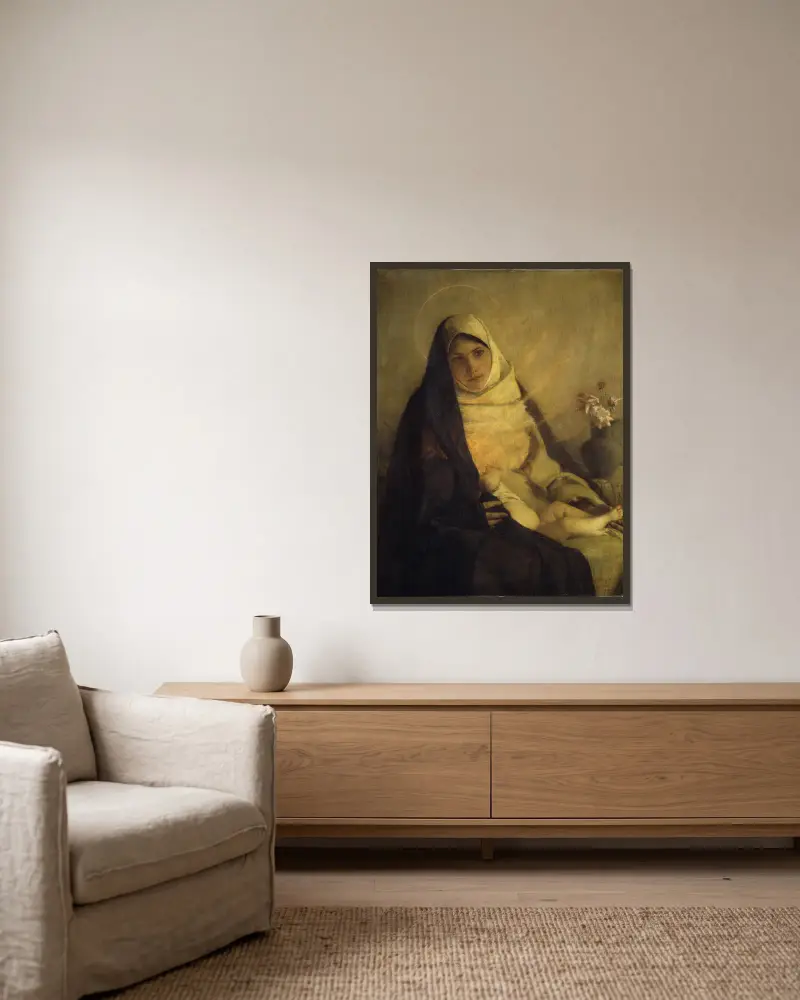 Madonna of the Rose av Pascal-Adolphe-Jean Dagnan-Bouveret inramad på en vägg