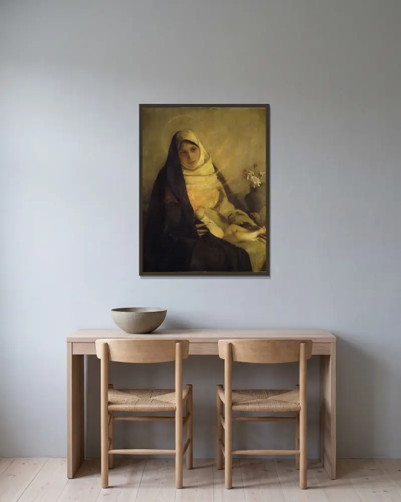 Madonna of the Rose av Pascal-Adolphe-Jean Dagnan-Bouveret inramad på en vägg