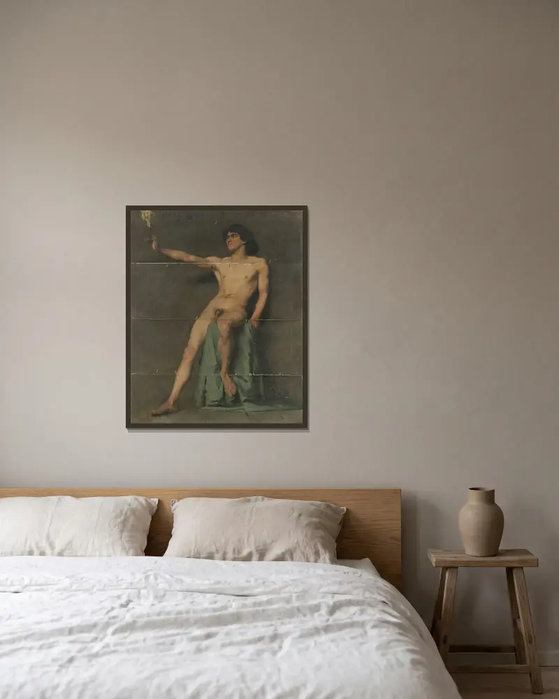 Manlig nakenstudie av Pascal-Adolphe-Jean Dagnan-Bouveret inramad på en vägg