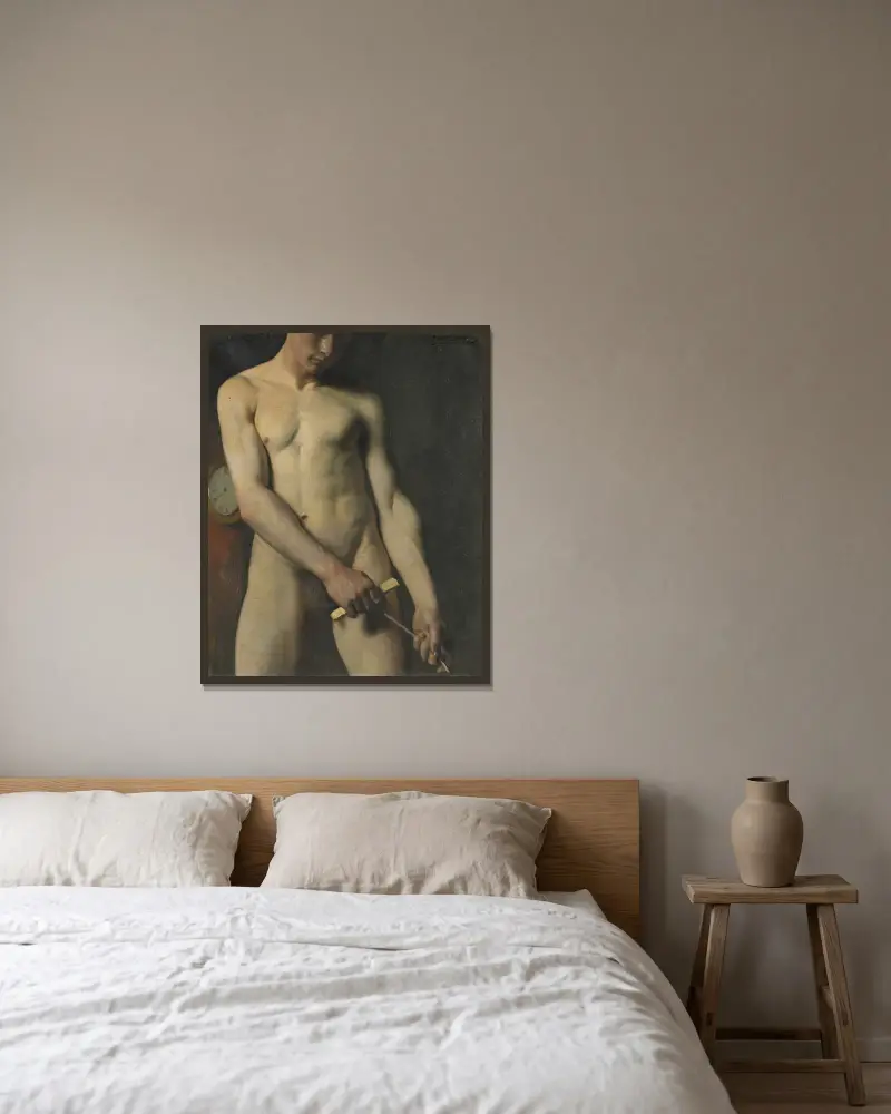 Aktstudie av en man av Pascal-Adolphe-Jean Dagnan-Bouveret inramad på en vägg