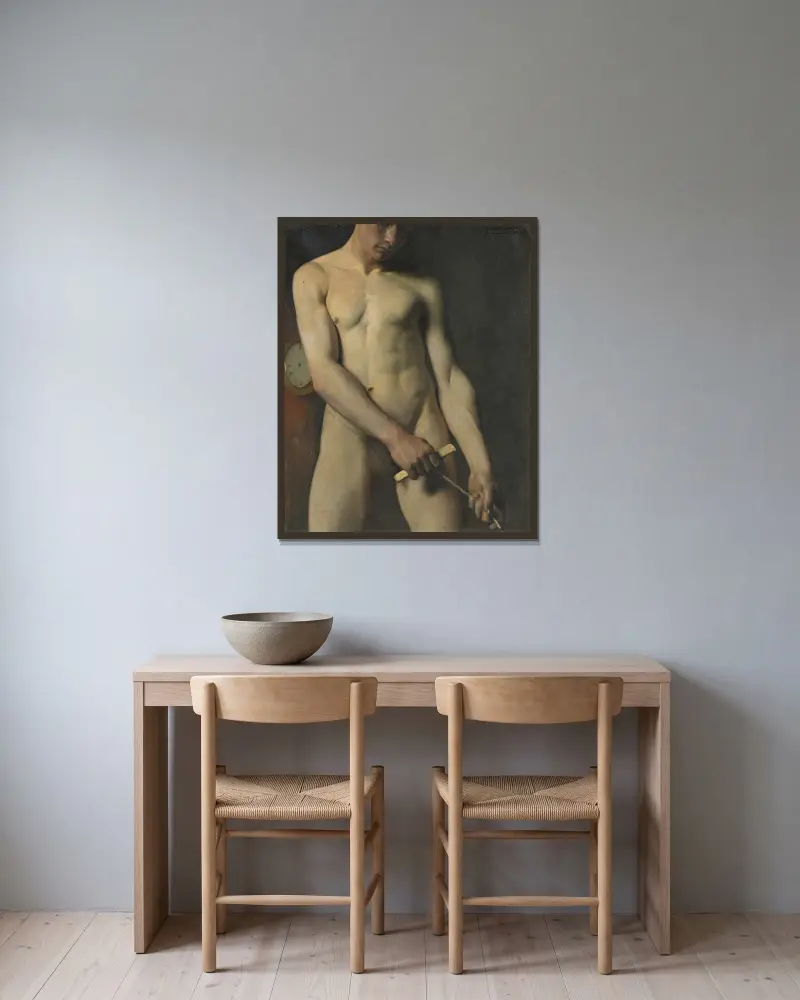 Aktstudie av en man av Pascal-Adolphe-Jean Dagnan-Bouveret inramad på en vägg