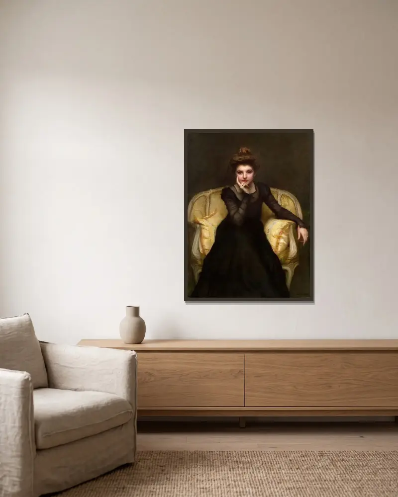 Portrait d’une élégante av Pascal-Adolphe-Jean Dagnan-Bouveret inramad på en vägg