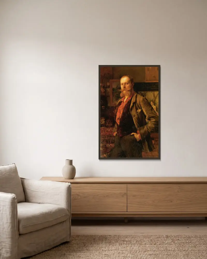 Porträtt av Gustave Courtois av Pascal-Adolphe-Jean Dagnan-Bouveret inramad på en vägg