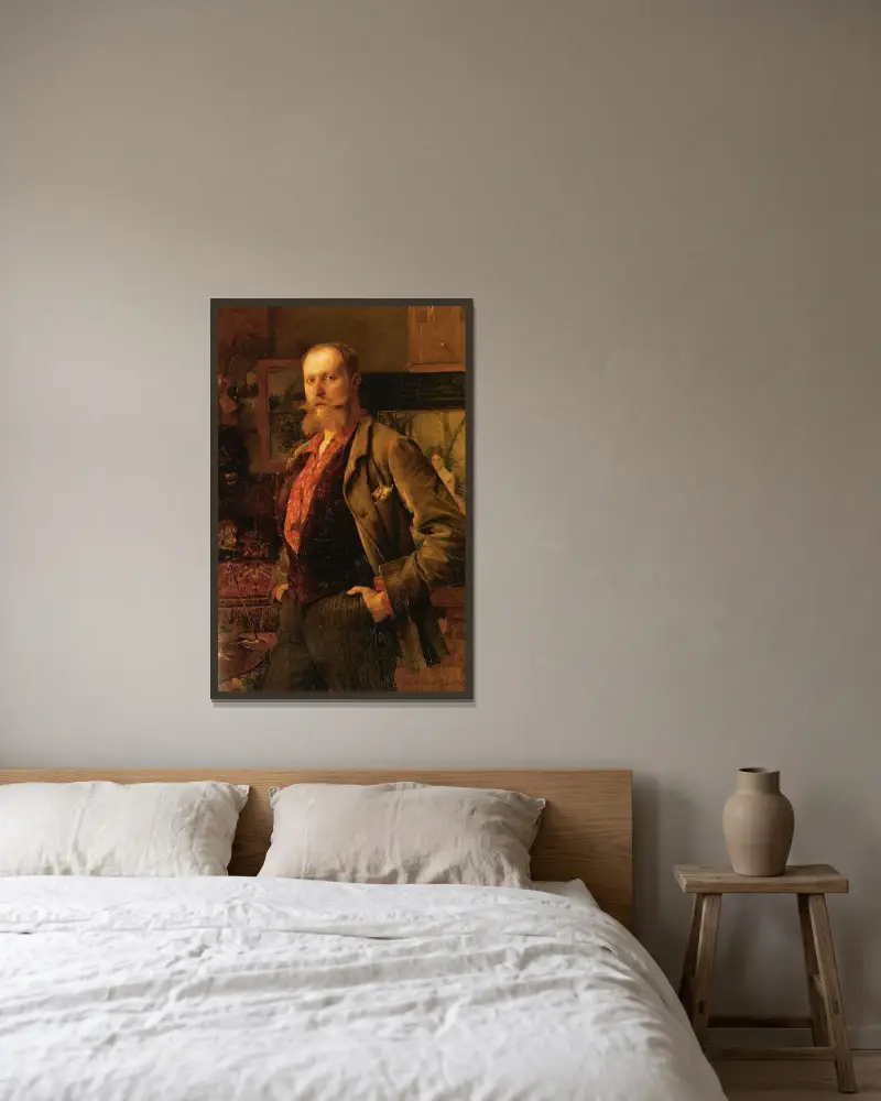Porträtt av Gustave Courtois av Pascal-Adolphe-Jean Dagnan-Bouveret inramad på en vägg