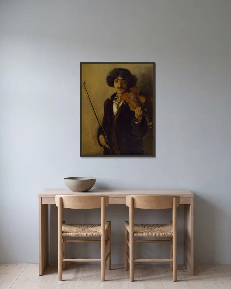 Musikern av Pascal-Adolphe-Jean Dagnan-Bouveret inramad på en vägg