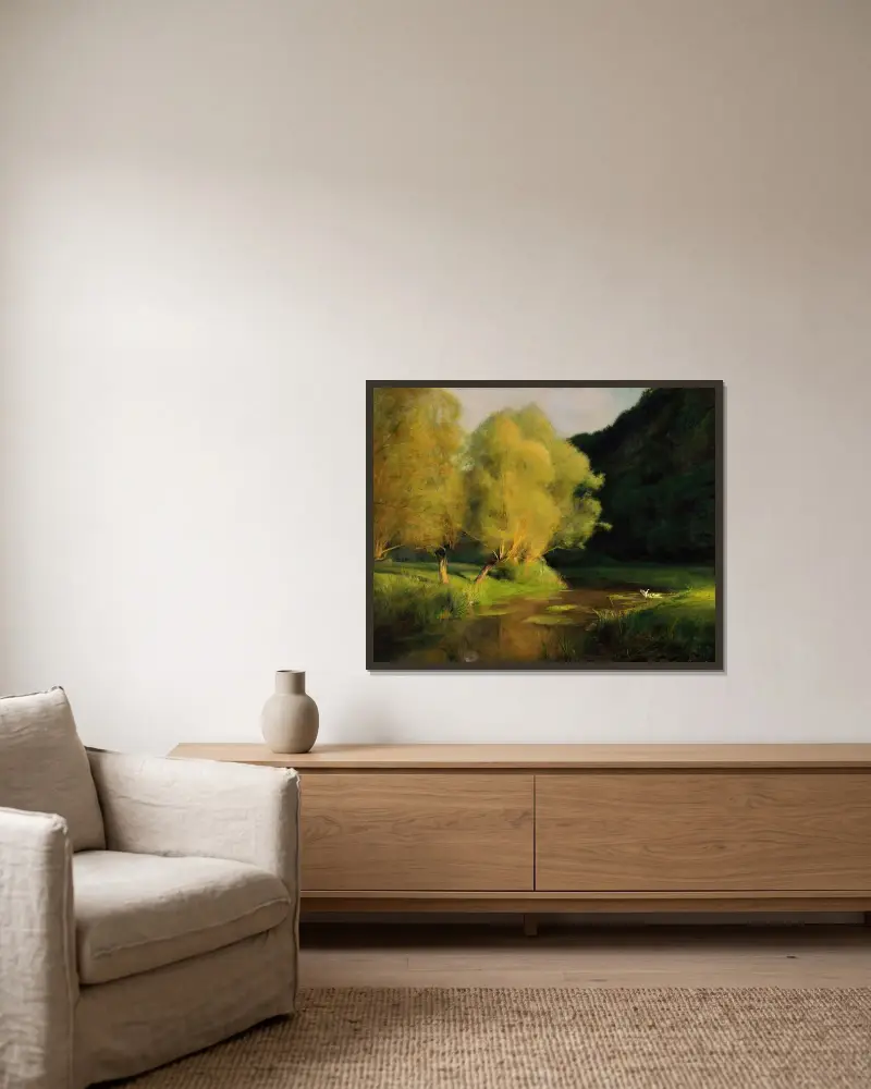 Willows by a Stream von Pascal-Adolphe-Jean Dagnan-Bouveret gerahmt an einer Wand