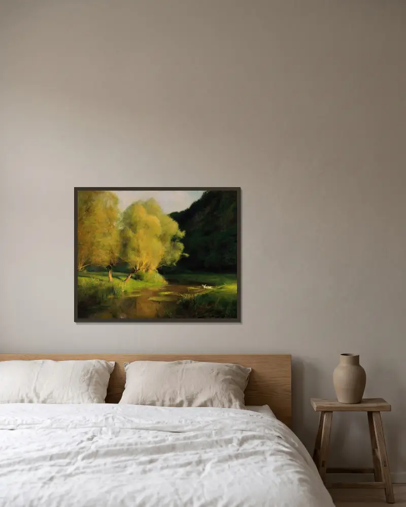Willows by a Stream von Pascal-Adolphe-Jean Dagnan-Bouveret gerahmt an einer Wand