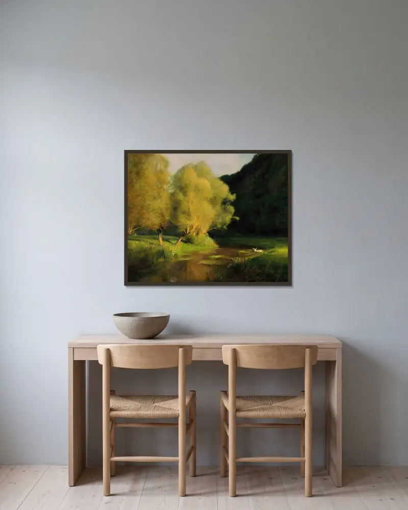Willows by a Stream von Pascal-Adolphe-Jean Dagnan-Bouveret gerahmt an einer Wand