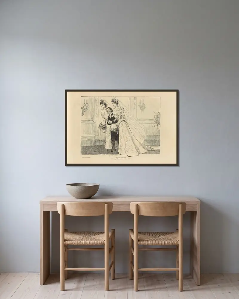 Eine Doppelhochzeit von Charles Dana Gibson gerahmt an einer Wand