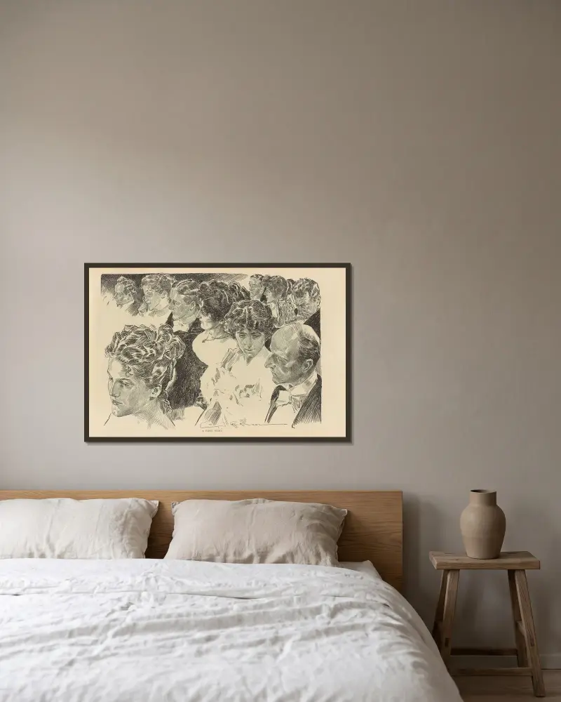 En första natt av Charles Dana Gibson inramad på en vägg