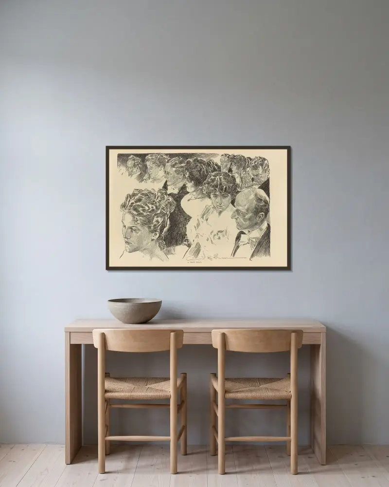 En första natt av Charles Dana Gibson inramad på en vägg
