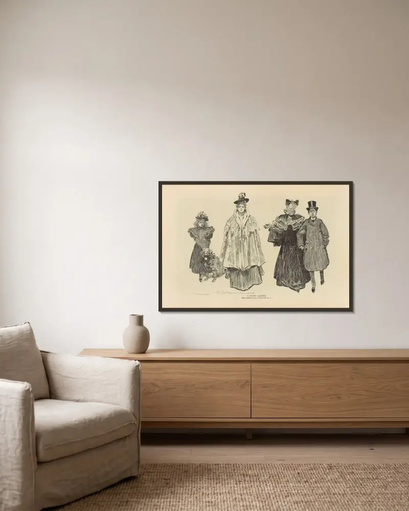 Ett älskande par i gräl av Charles Dana Gibson inramad på en vägg
