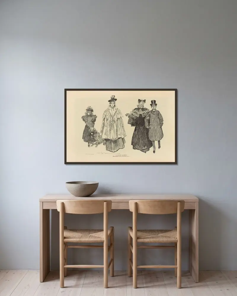Ett älskande par i gräl av Charles Dana Gibson inramad på en vägg