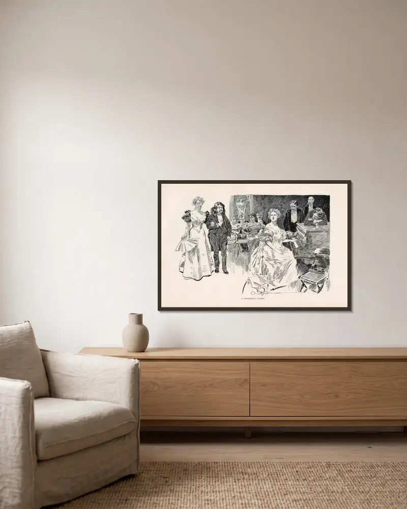 En professionell afton av Charles Dana Gibson inramad på en vägg