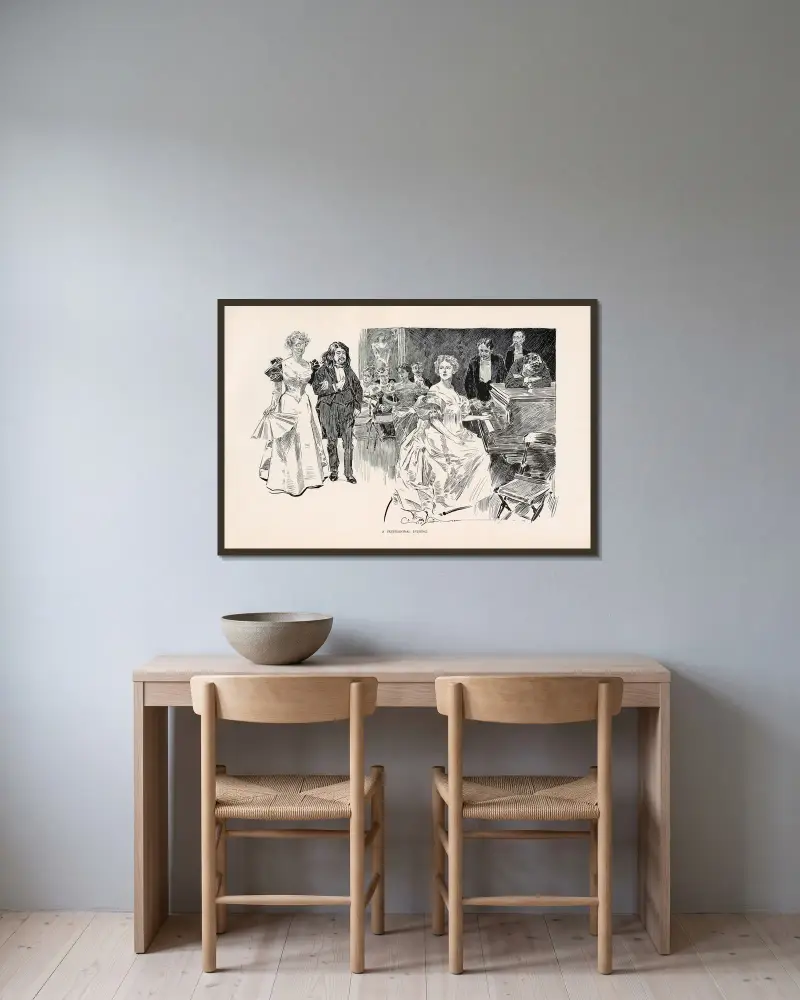 En professionell afton av Charles Dana Gibson inramad på en vägg