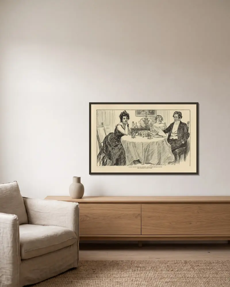 En tyst middag med Dr. Bottles av Charles Dana Gibson inramad på en vägg