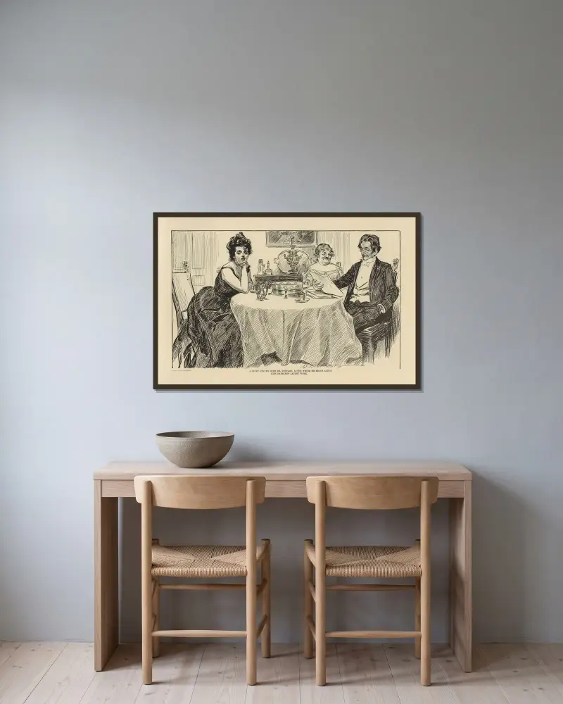 En tyst middag med Dr. Bottles av Charles Dana Gibson inramad på en vägg