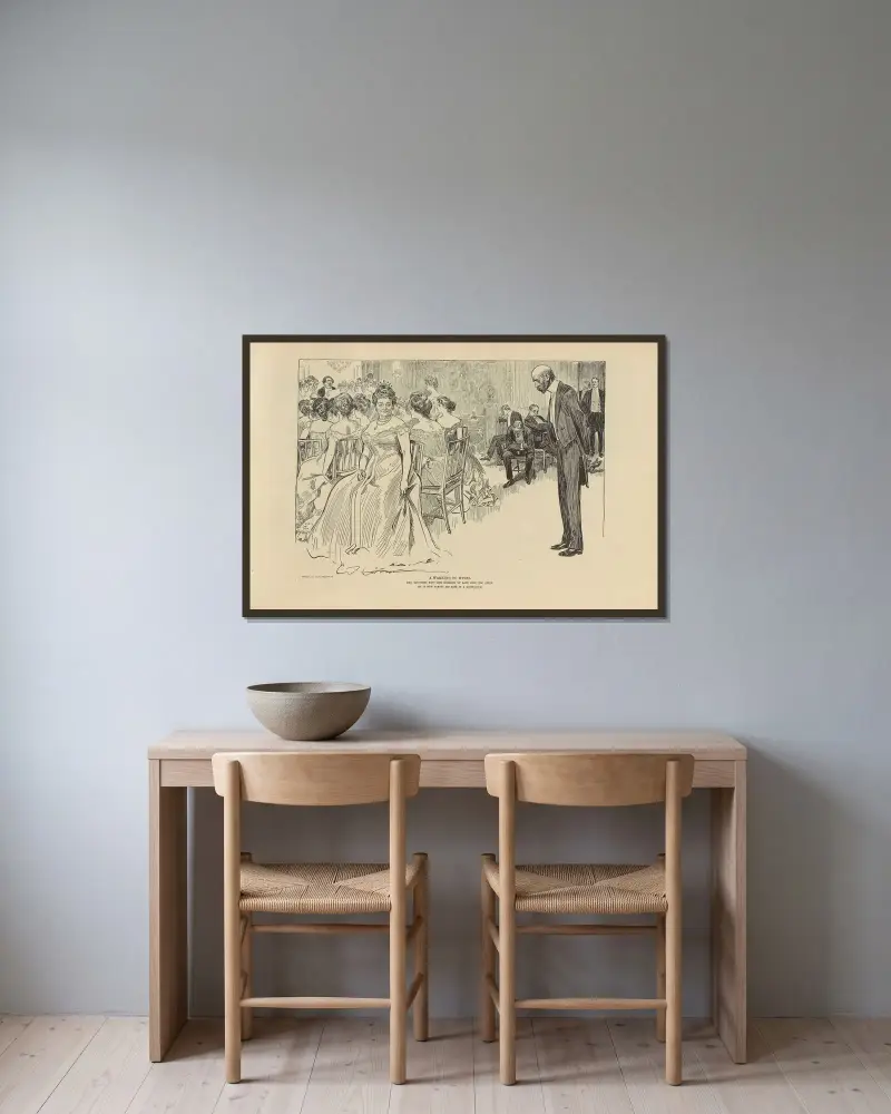 En varning till fruar av Charles Dana Gibson inramad på en vägg