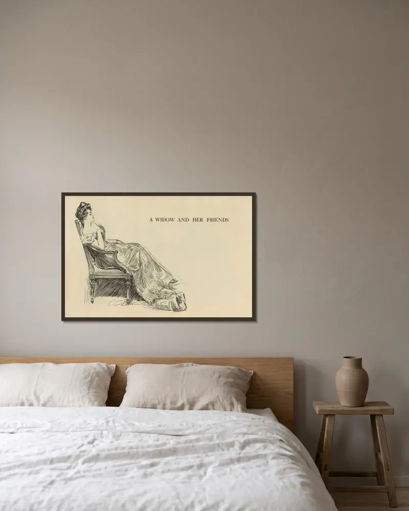 En änka och hennes vänner av Charles Dana Gibson inramad på en vägg