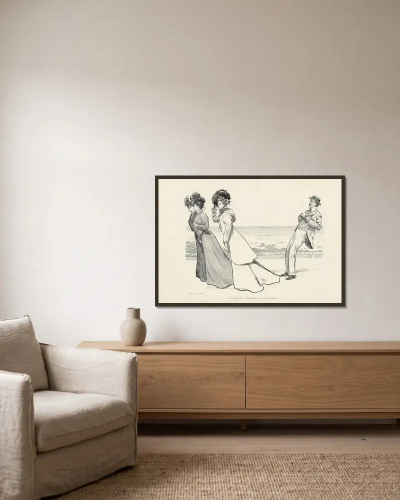 Olycka med en ung man med svagt hjärta av Charles Dana Gibson inramad på en vägg