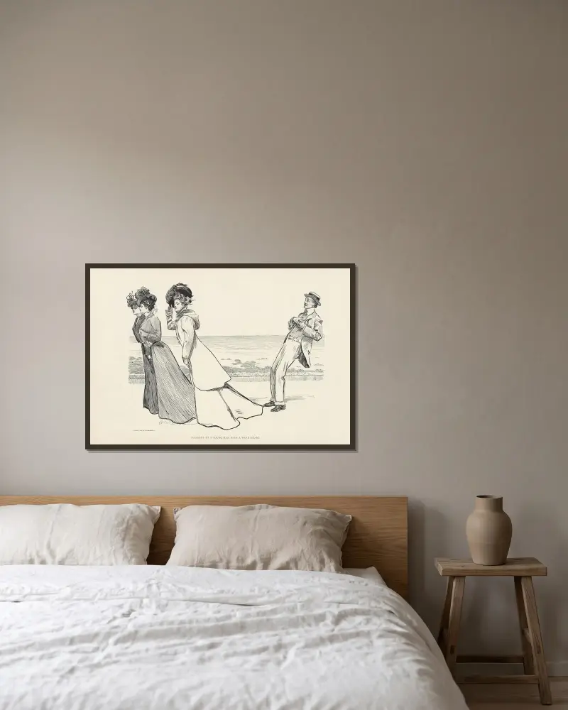 Olycka med en ung man med svagt hjärta av Charles Dana Gibson inramad på en vägg