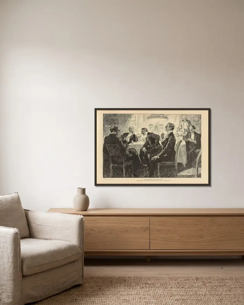 Tischgespräch nach dem Dinner von Charles Dana Gibson gerahmt an einer Wand
