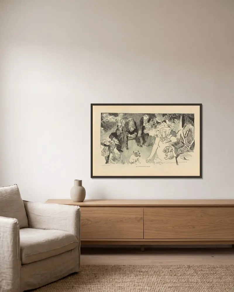 En relief efter middagen av Charles Dana Gibson inramad på en vägg