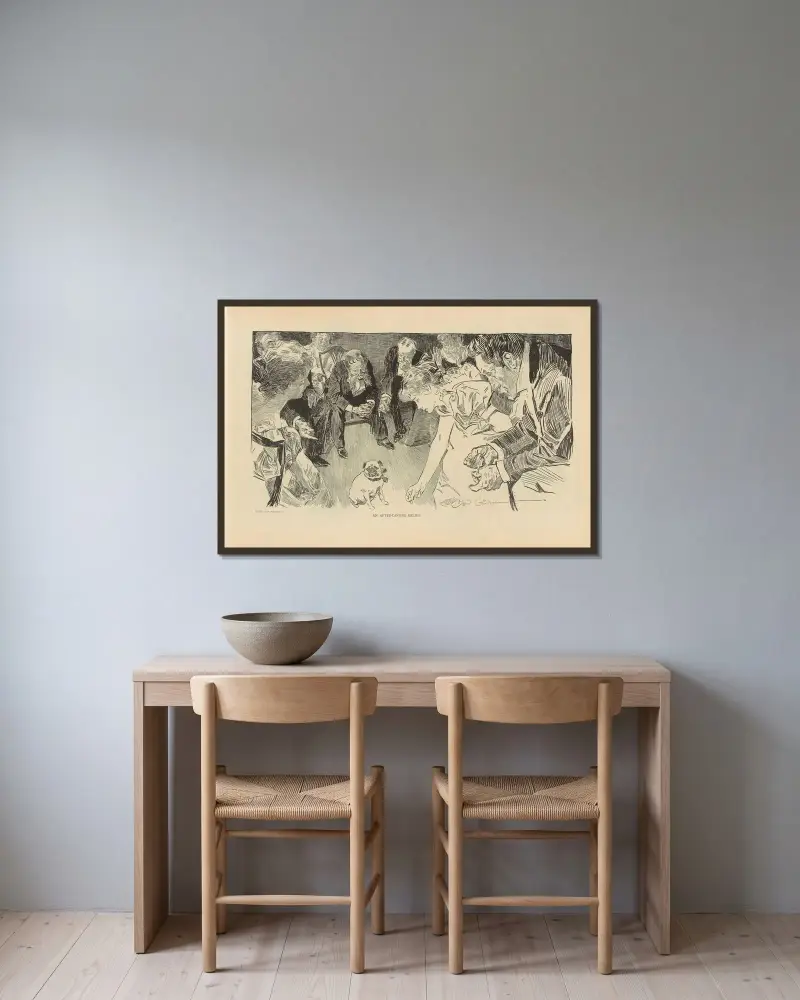 En relief efter middagen av Charles Dana Gibson inramad på en vägg