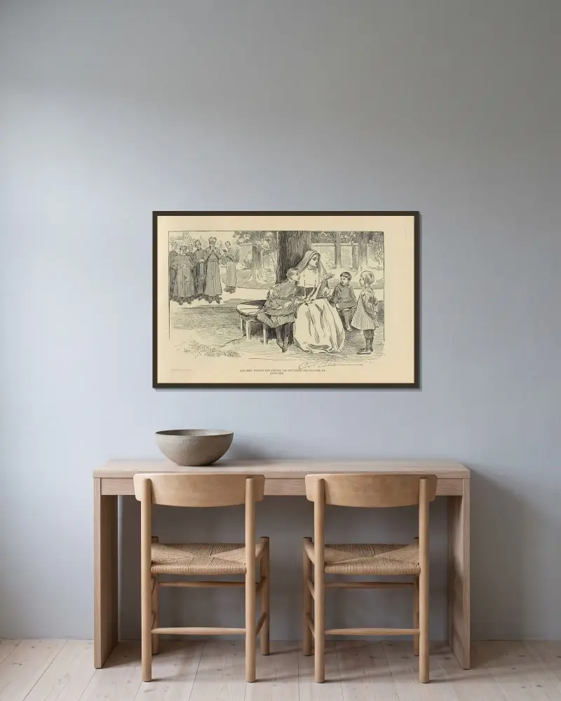 Und hier, neue Freunde gewinnend und die alten nicht verlierend, verlassen wir sie von Charles Dana Gibson gerahmt an einer Wand