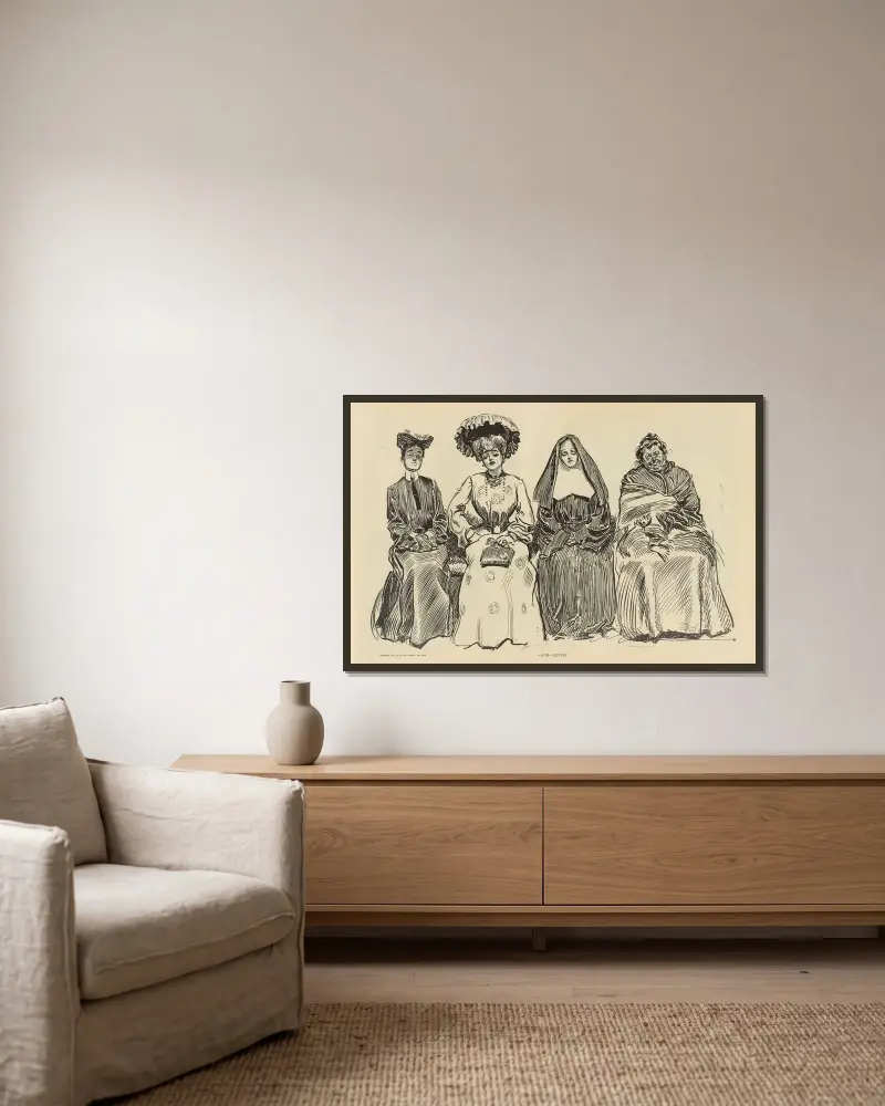 —Und—Schwestern von Charles Dana Gibson gerahmt an einer Wand