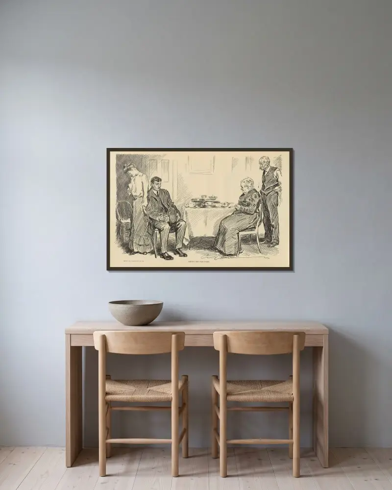 Frågar de äldre av Charles Dana Gibson inramad på en vägg