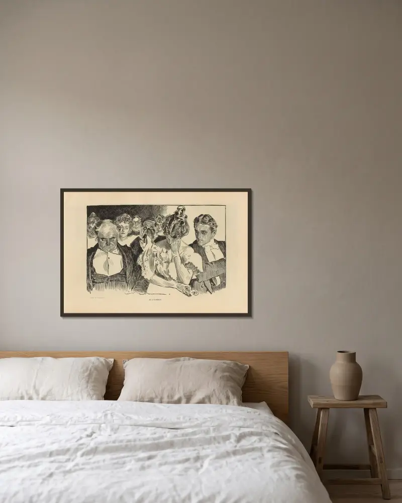 Bei einer Komödie, 1893 von Charles Dana Gibson gerahmt an einer Wand
