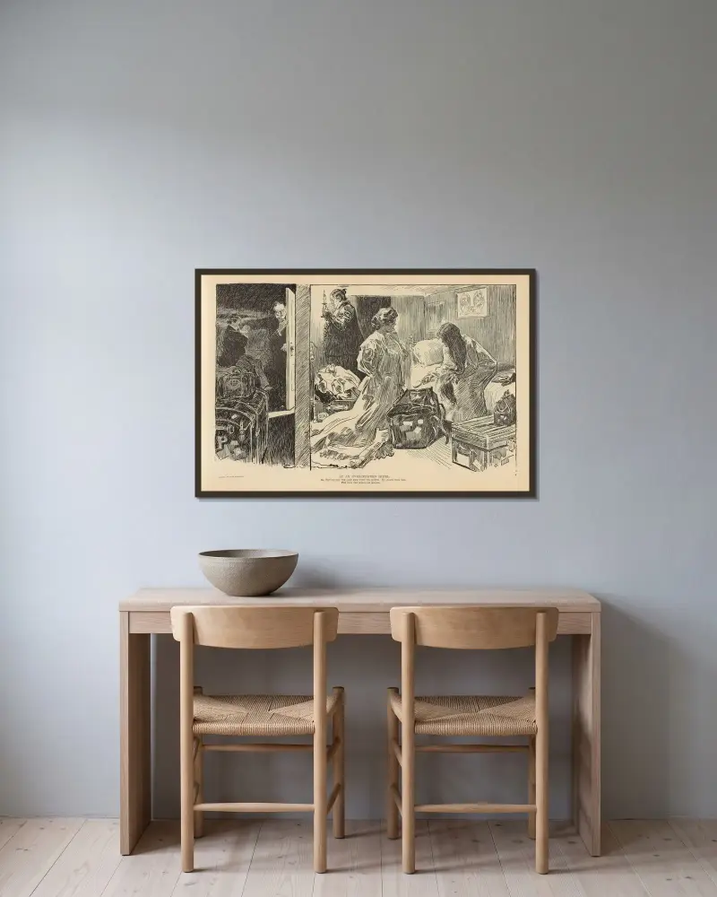 På ett överfullt hotell av Charles Dana Gibson inramad på en vägg