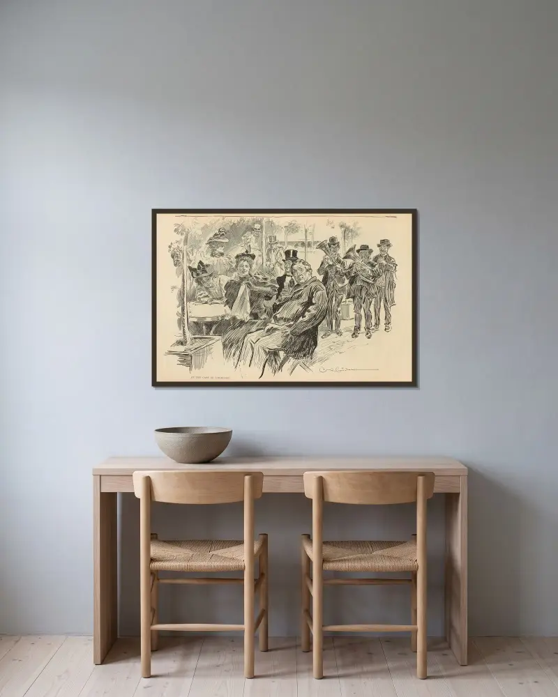 På café de l'Horloge av Charles Dana Gibson inramad på en vägg