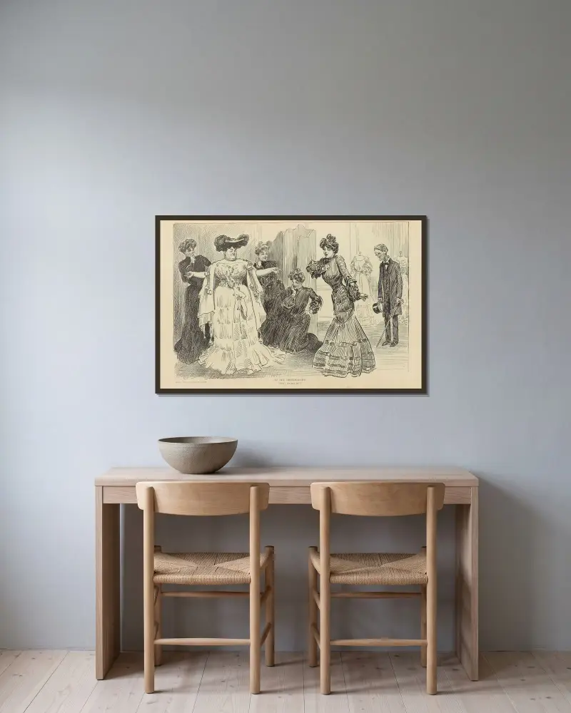 Hos sömmerskan av Charles Dana Gibson inramad på en vägg