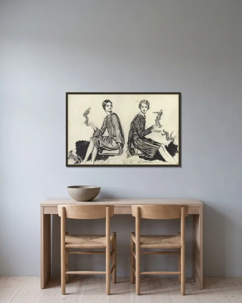 Duplikate von Charles Dana Gibson gerahmt an einer Wand