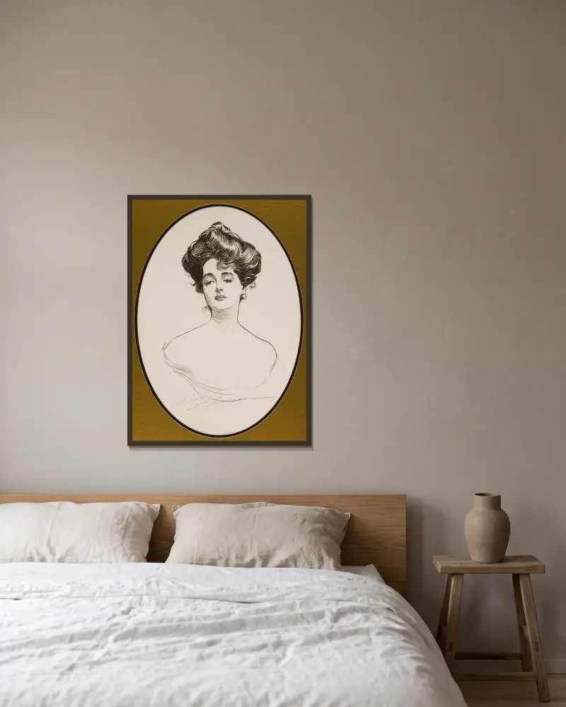 Gibson Girl av Charles Dana Gibson inramad på en vägg