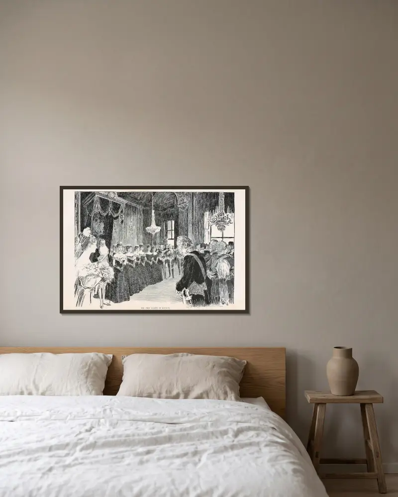 Hennes första glimt av kungligheter av Charles Dana Gibson inramad på en vägg