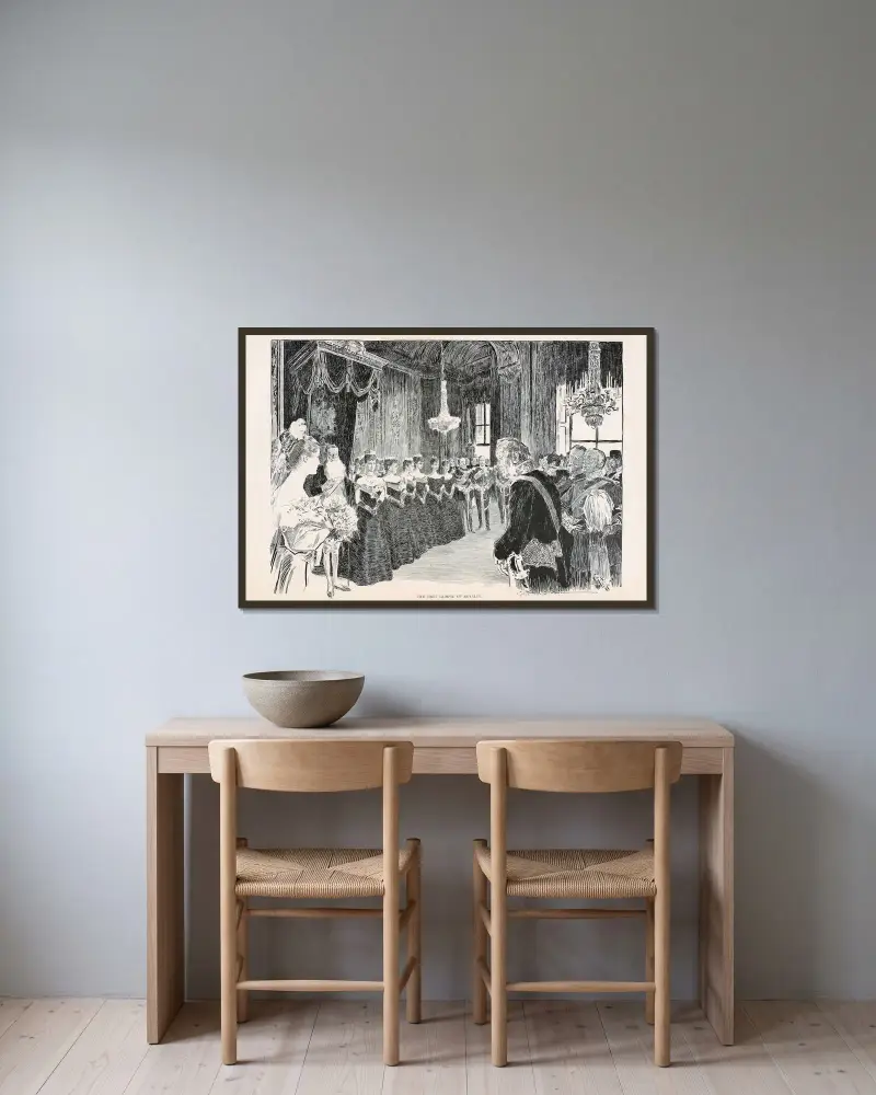 Hennes första glimt av kungligheter av Charles Dana Gibson inramad på en vägg