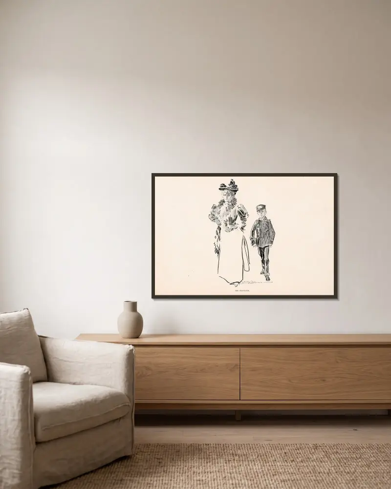 Ihr Beschützer, 1896 von Charles Dana Gibson gerahmt an einer Wand