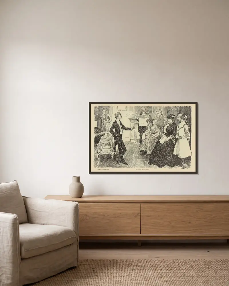 Home for the holidays av Charles Dana Gibson inramad på en vägg