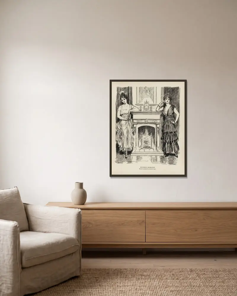 Heminredning av Charles Dana Gibson inramad på en vägg