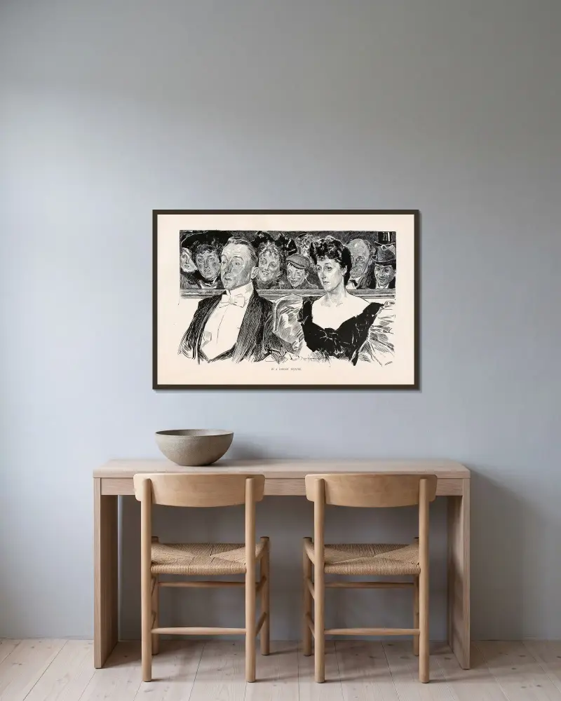 På en teater i London av Charles Dana Gibson inramad på en vägg