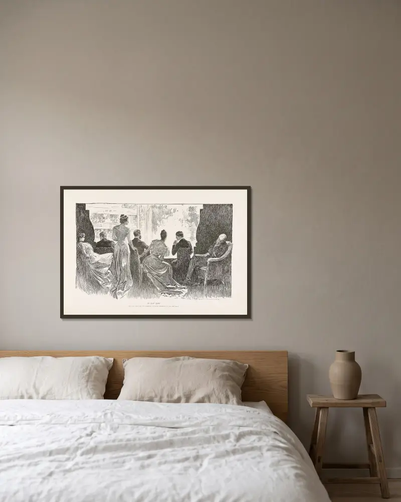 Skottår – De kära flickorna och förklädet vänjer sig vid baksätena av Charles Dana Gibson inramad på en vägg