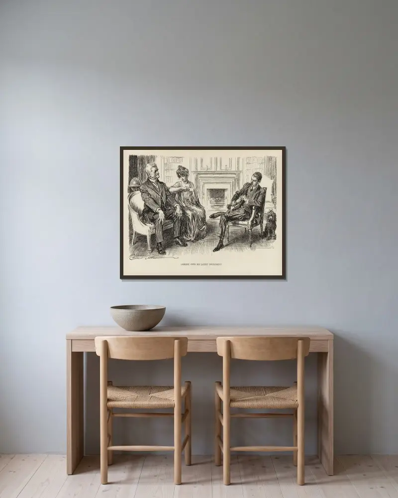 Looking over his latest investment av Charles Dana Gibson inramad på en vägg