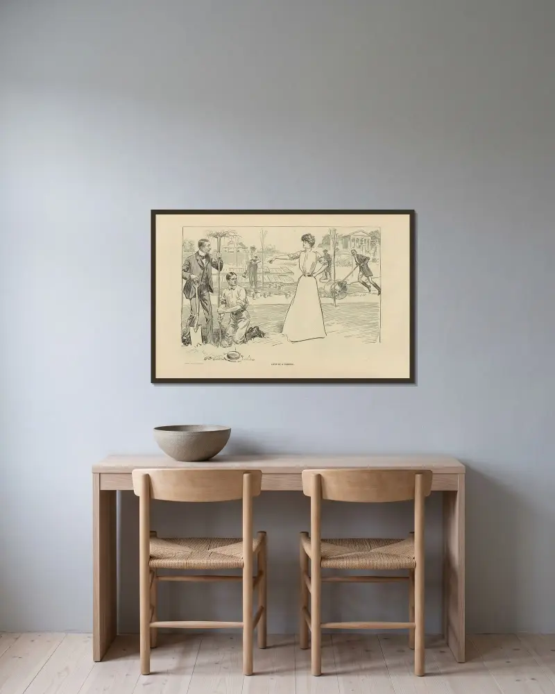 Kärlek i en trädgård av Charles Dana Gibson inramad på en vägg