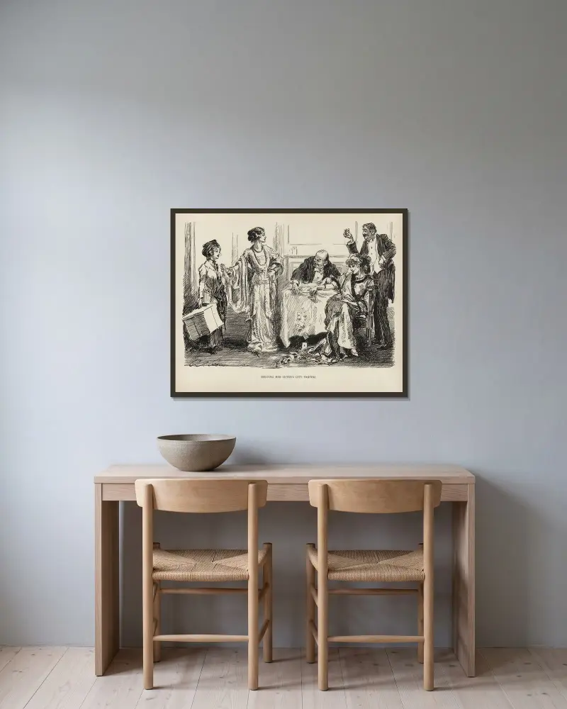 Möte med systerns vänner i staden av Charles Dana Gibson inramad på en vägg