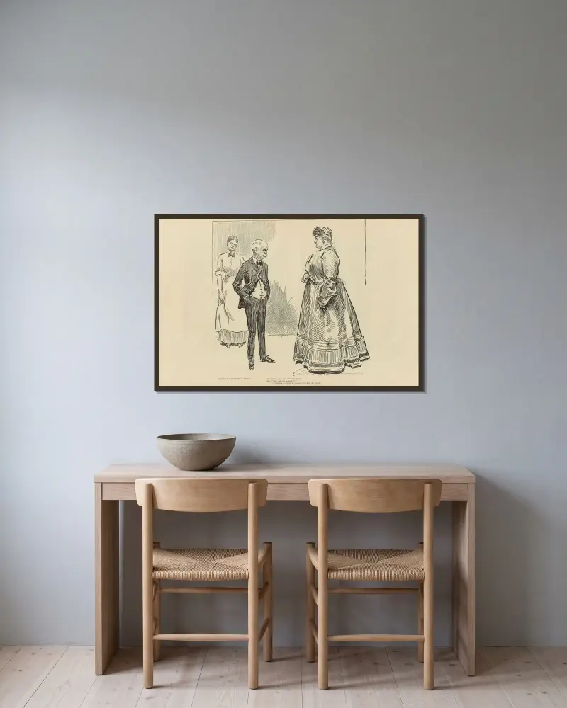 Herrn; 'Kocken har gått med på att stanna.' av Charles Dana Gibson inramad på en vägg